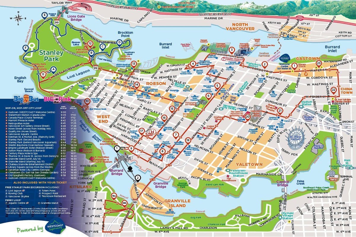 温哥华随上随下巴士旅游地图