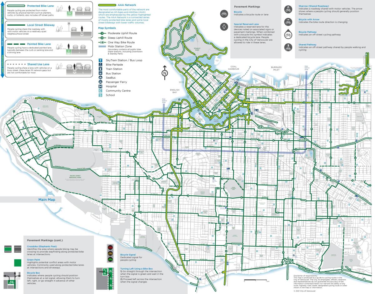 温哥华自行车道地图