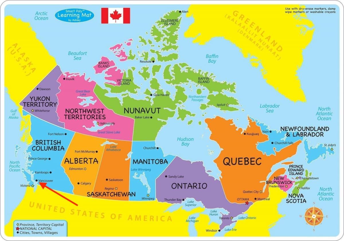 温哥华 在不列颠哥伦比亚省 - 加拿大地图